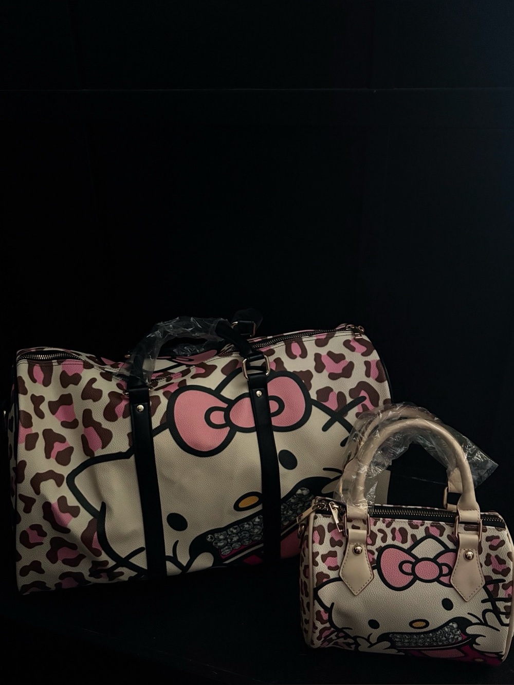Hello Kitty Pink Leopard Travel Duffel with Black Straps